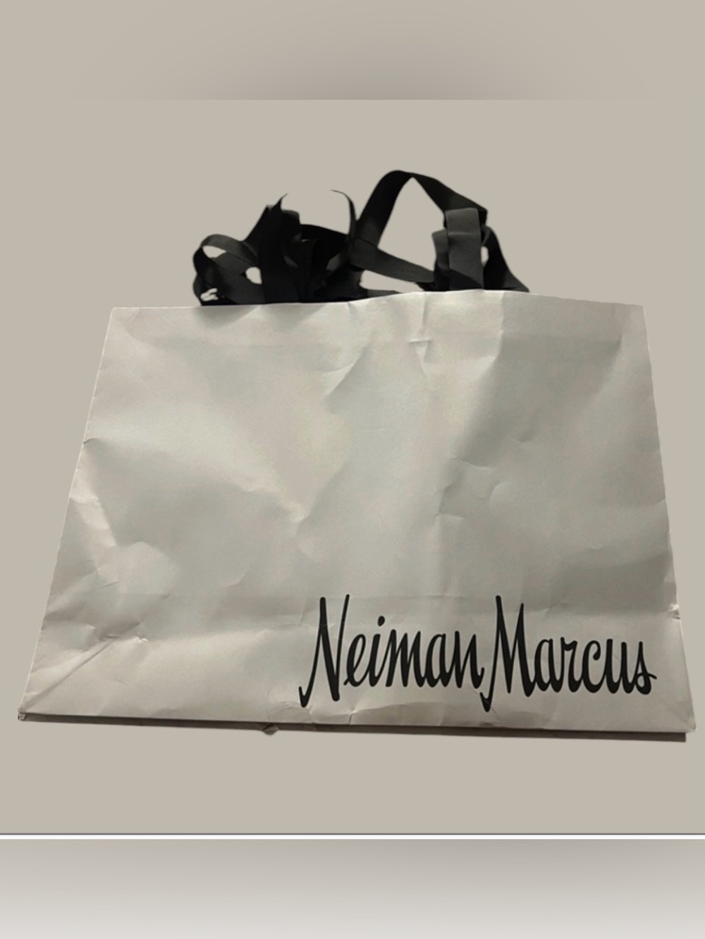 Neiman Marcus Gray Shopping Tote with Black Ribbon Handles